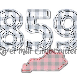 KY Kentucky 859 Area Code Raggy Applique Machine Embroidery Design - 4 Sizes - Instant Download PES DST Digital File Rivermill Embroidery