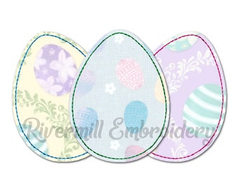Egg Trio Raggy Applique Machine Embroidery Design - 3 Sizes