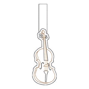 Violin In The Hoop Snap Tab Key Fob Machine Embroidery Design