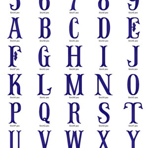 May include: A set of 26 uppercase letters in a decorative font, each letter is in a blue colour and outlined in black. The letters are arranged in alphabetical order and each letter is labelled with its corresponding file name.