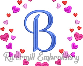 Circle of Hearts Monogram Frame Machine Embroidery Design