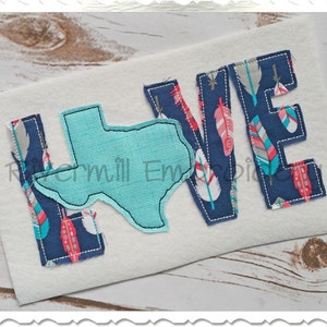 Raggy Applique Texas Love Machine Embroidery Design - 4 Sizes - Instant Download PES DST Digital File Rivermill Embroidery