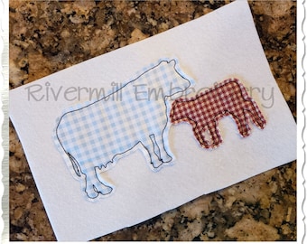 Two Raggy Cows Applique Machine Embroidery Design - 4 Sizes