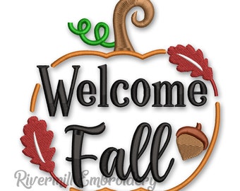 Welcome Fall Machine Embroidery Design Thanksgiving Pumpkin