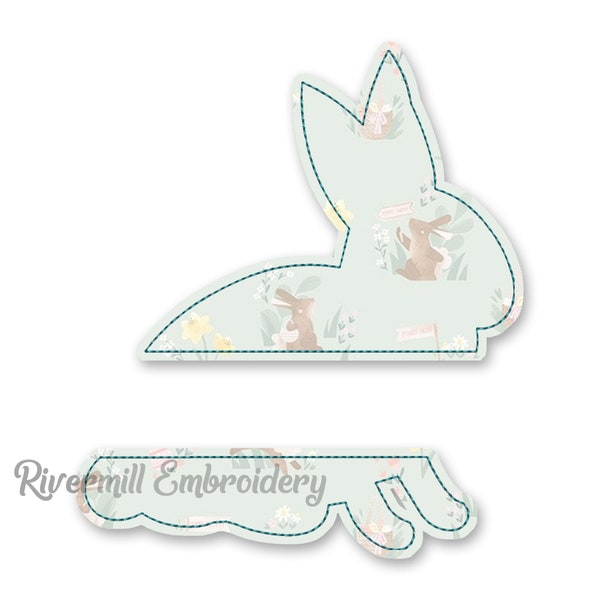 Rabbit Silhouette Raggy Split Applique Machine Embroidery Design - 4 Sizes