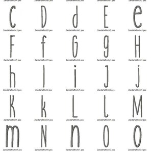 May include: A collection of embroidered letters in a handwritten style, including both uppercase and lowercase characters. Each letter is displayed individually, with the file name below each letter.