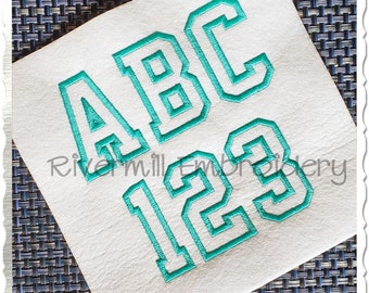 Varsity Outline Machine Embroidery Font Monogram Alphabet - 3 Sizes - BX Files Instant Download Design PES