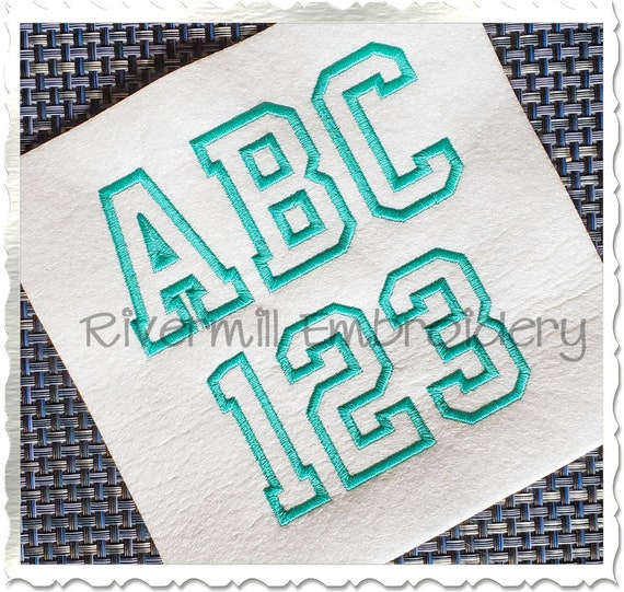 Varsity Outline Machine Embroidery Font Monogram Alphabet - 3 Sizes - BX Files Instant Download Design PES