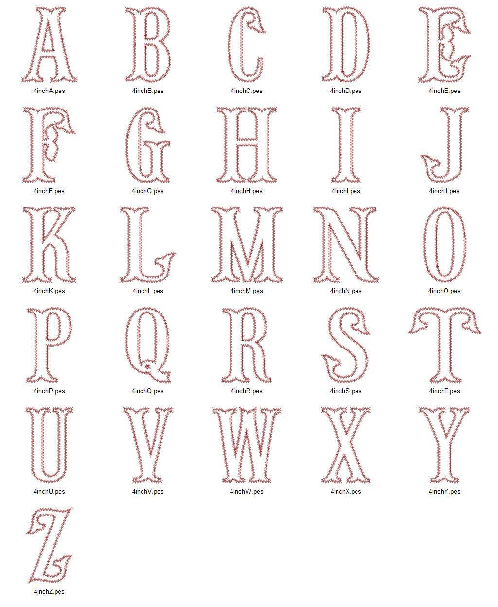 Zig Zag Fish Tail Applique Machine Embroidery Font Monogram Alphabet ...