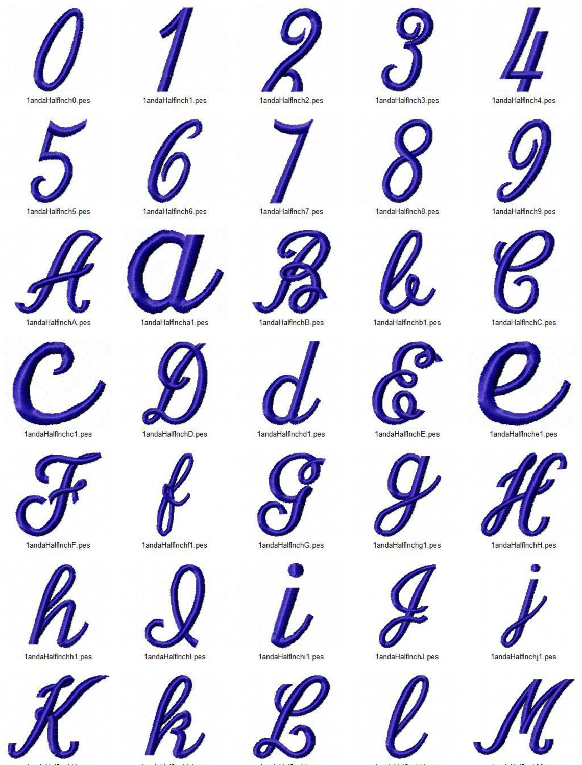 Simple Script Font Sheets Simple Script Machine Embroidery Font Alphabet - 1 1/2