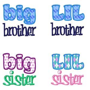 4 Pack - Lil Big Brother & Sister Applique Machine Embroidery Design - 2 Sizes Each - Instant Digital Download Design File