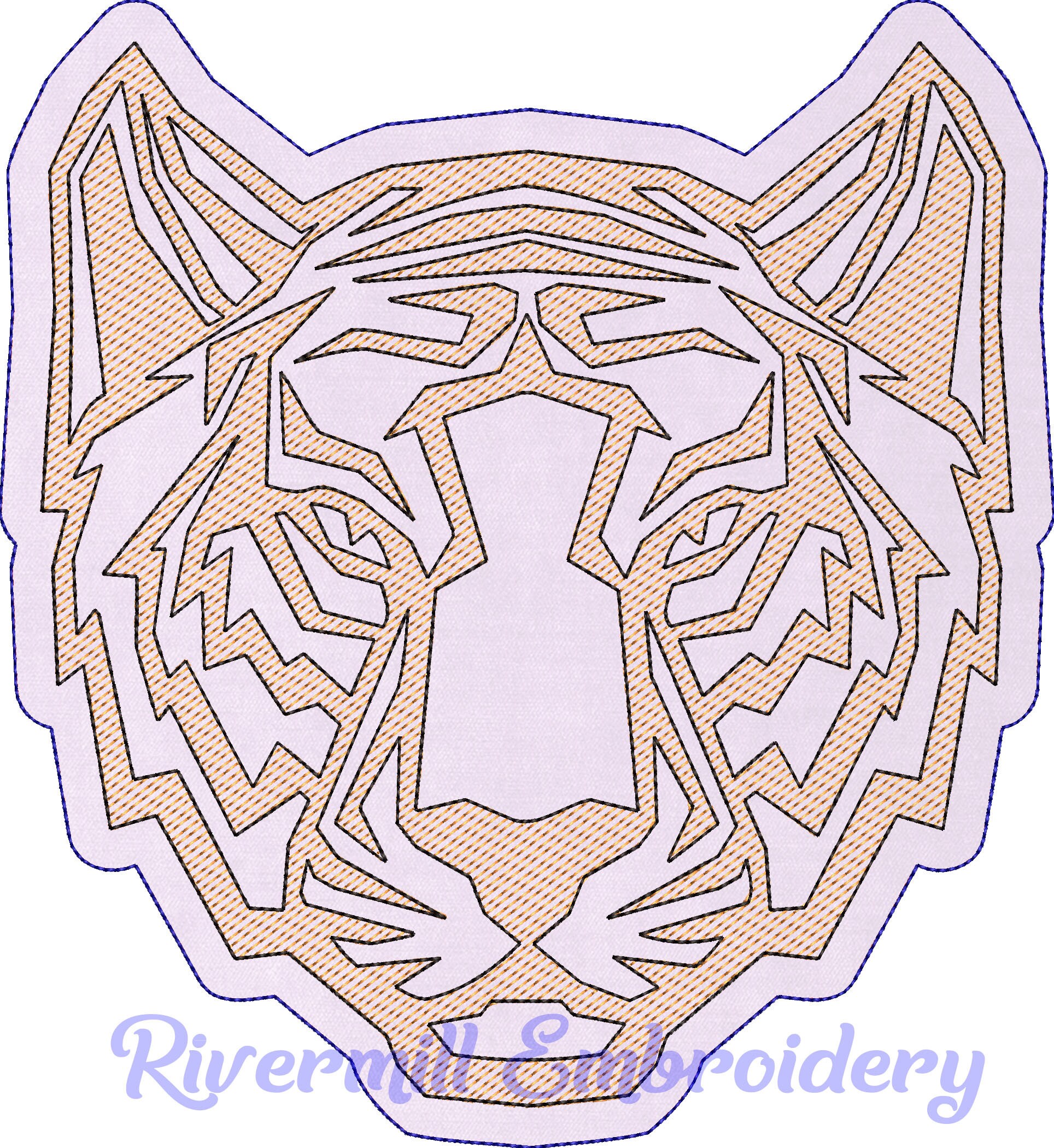 Tiger Face Raggy Applique Machine Embroidery Design - 4 Sizes - Instant Download PES DST Digital File Rivermill Embroidery