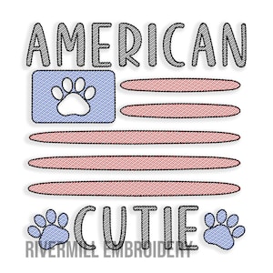 Diseño de bordado a máquina con diseño de bandera americana con huella de pata para amantes de los perros