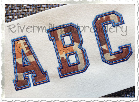 Varsity Collegiate Applique w/ Top Stitch Machine Embroidery Font Monogram Alphabet - 4 Sizes