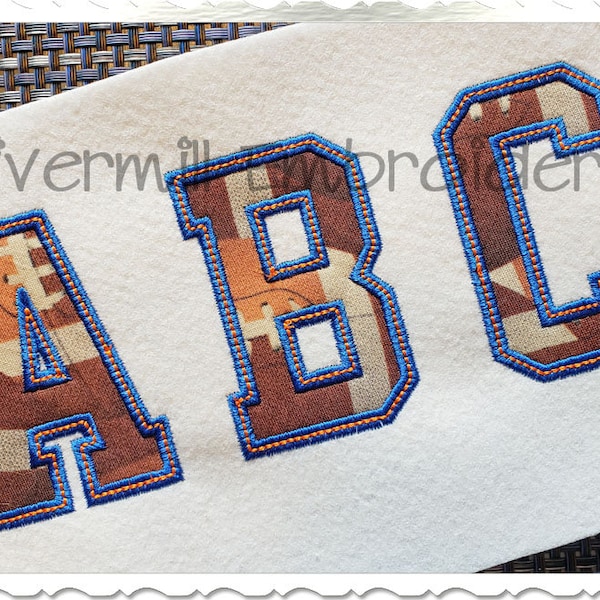 Varsity Collegiate Applique w/ Top Stitch Machine Embroidery Font Monogram Alphabet - 4 Sizes