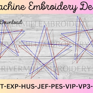 Bean Stitch 3 Color Star Outline Machine Embroidery Design