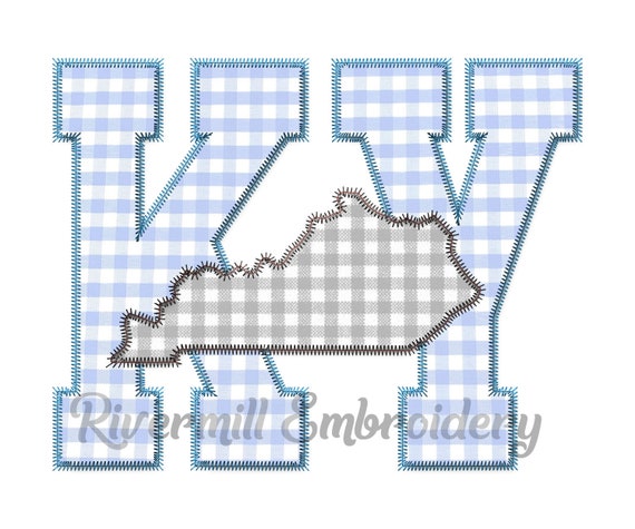 Large KY Kentucky Letters & State Zig Zag Applique Machine Embroidery Design - 3 Sizes