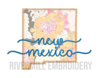 New Mexico NM Zig Zag Applique Machine Embroidery Design - 4 Sizes - Instant Download PES DST Digital File Rivermill Embroidery