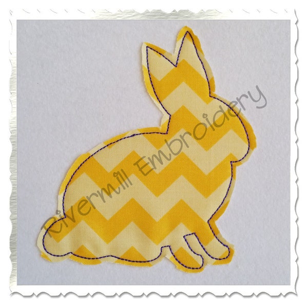 Rabbit Silhouette Raggy Applique Machine Embroidery Design - 4 Sizes