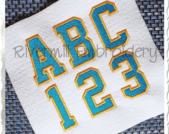 2 kleuren Varsity-stijl Machine borduurwerk lettertype alfabet - BX-bestanden inbegrepen Instant Download gedigitaliseerd ontwerp PES DST +
