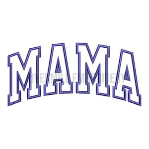 May include: Purple embroidered design of the word "MAMA" in a varsity style font.