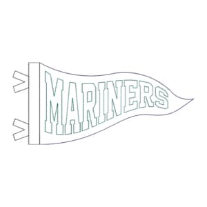 May include: A white pennant with the word "MARINERS" in teal and outlined in dark blue. The pennant has a stitched design and is ready to hang. The pennant is a sports-themed item.
