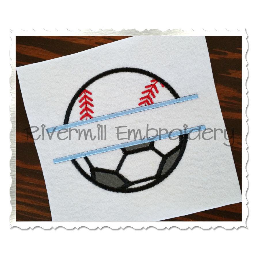 Split Ball Half Soccer Half Softball / Baseball Applique Machine Embroidery Design - 4 Sizes - Sports Instant Digital Download Design File