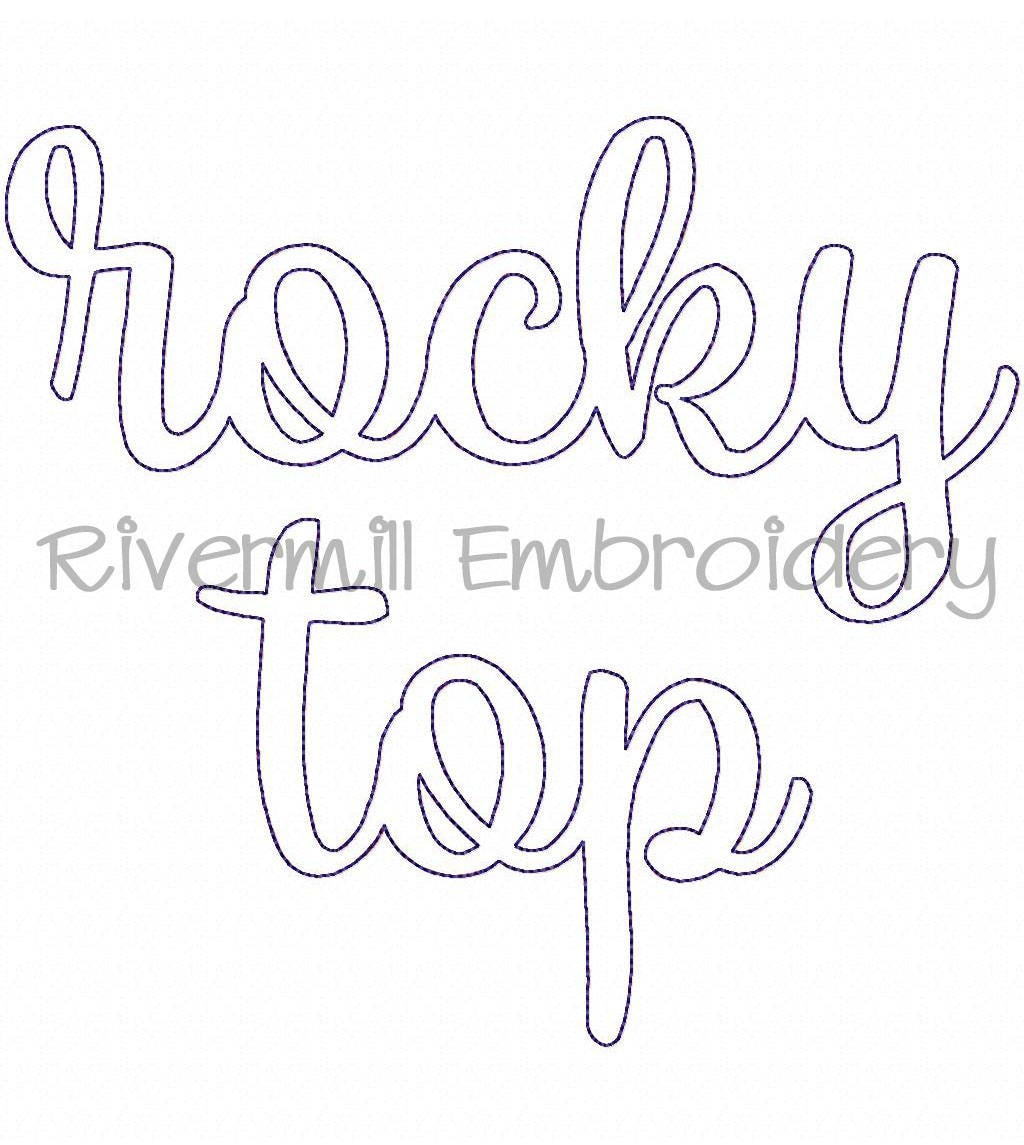 Raggy Applique Script Rocky Top Machine Embroidery Design - 3 Sizes - Instant Download PES DST Digital File Rivermill Embroidery