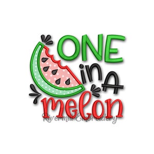 May include: Embroidered design featuring a watermelon slice and the text "ONE in a melon".