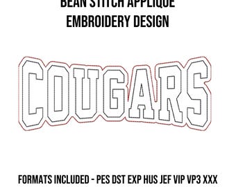 Cougars Bean Stitch Doppelschicht Applikation Maschinenstickerei Maskottchen Design - 4 Größen - Instant Download Digitale Stickdatei - Rivermill
