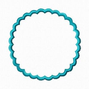 May include: A teal blue scalloped circle frame. The frame is empty and ready for text or an image.