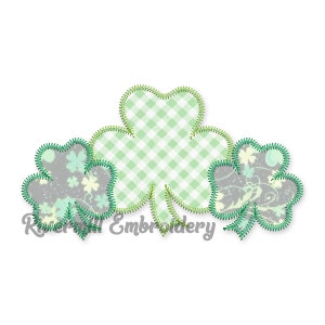 Three Shamrocks Zig Zag Applique Machine Embroidery Design - 4 Sizes - Instant Download PES DST Digital File Rivermill Embroidery