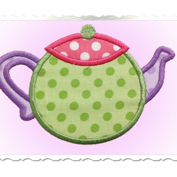 Teapot Applique Machine Embroidery Design - 4 Sizes