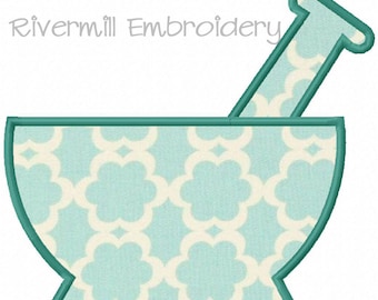 Mörser und Stößel Applikation Maschinenstickerei Design - 4 Größen - Sofort Download PES DST Digitale Datei Rivermill Stickerei
