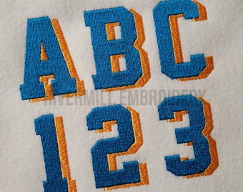 Varsity Shadow Machine Embroidery Font Alphabet - 3 Sizes - BX Files Instant Download Design PES Rivermill Embroidery - College University