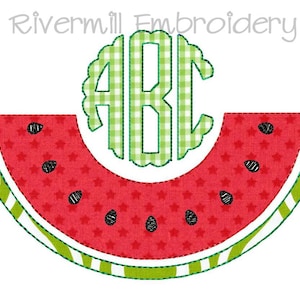 Raggy Applique Watermelon Monogram Frame Machine Embroidery Design - 4 Sizes