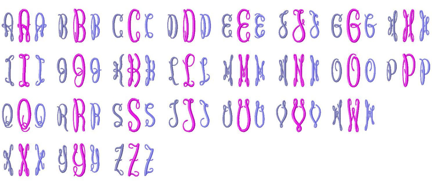 Classic Script 3 Letter Monogram Machine Embroidery Font Alphabet - 3 ...
