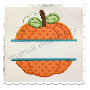 May include: Orange pumpkin with white polka dots and a green stem. The pumpkin is centered on a white background with a blue banner above and below it. The banner is blank and can be personalized with text.