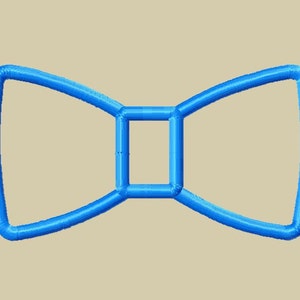 May include: A blue bow tie outline, a simple design with a square in the center.