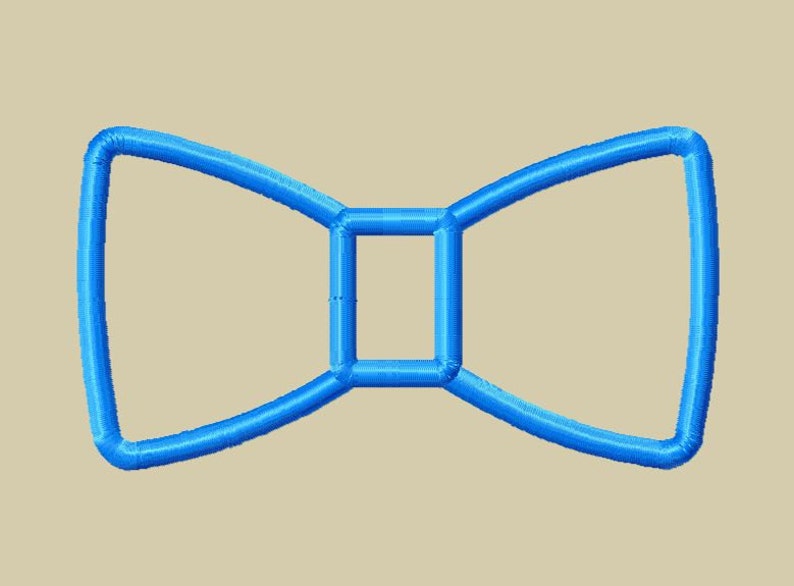 May include: A blue bow tie outline, a simple design with a square in the center.