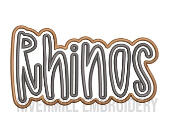 May include: Embroidered design of the word "Rhinos" in a gray font with a brown outline.