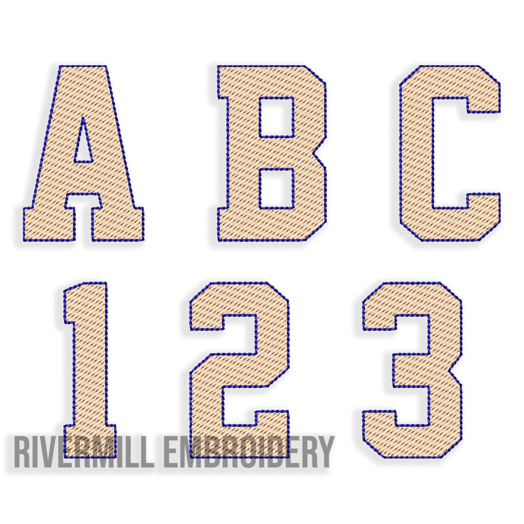 Sketch Style Varsity 2 Color Machine Embroidery Font Monogram Alphabet ...