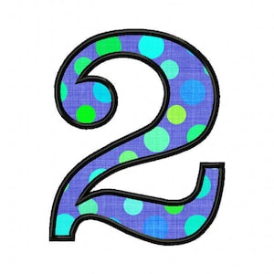 May include: A blue number two with green and blue polka dots. The number is outlined in black.