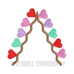 String of Hearts Machine Embroidery Design - Instant Download Digital Design PES DST Side Bow Side Split Valentine&#39;s Day