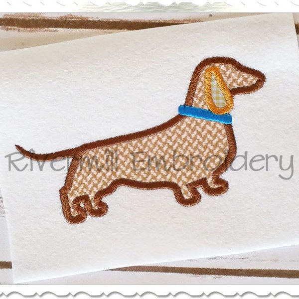 Applique Dachshund Silhouette With Collar Machine Embroidery Design - 4 Sizes