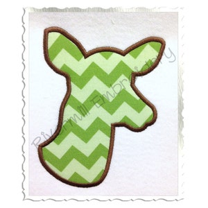 May include: Green and white chevron patterned deer head applique with a brown outline.