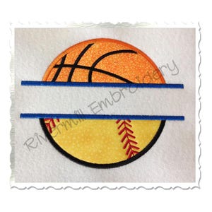 Split Ball Half Basketball Half Softball / Baseball Applique Machine Embroidery Design - 4 Sizes - Sports Instant Digital Download Design