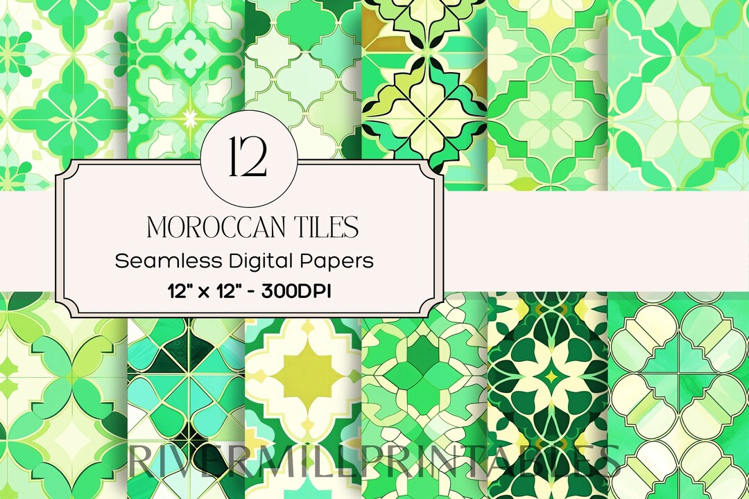 12 Seamless Moroccan Tile Patterns Printable Digital Papers, 300DPI JPG ...