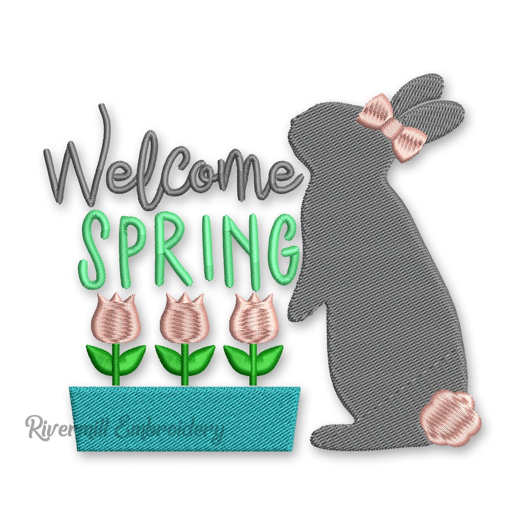 Small Welcome Spring Rabbit & Flowers Machine Embroidery Design - 3 ...