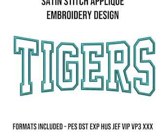 Tigers Applique Machine Embroidery Mascot Design - 3 Sizes - Instant Download Digital Design File - Rivermill